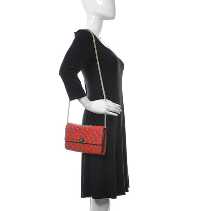Valentino Garavani Lambskin Rockstud Spike Wallet on Chain Red 2 of 6