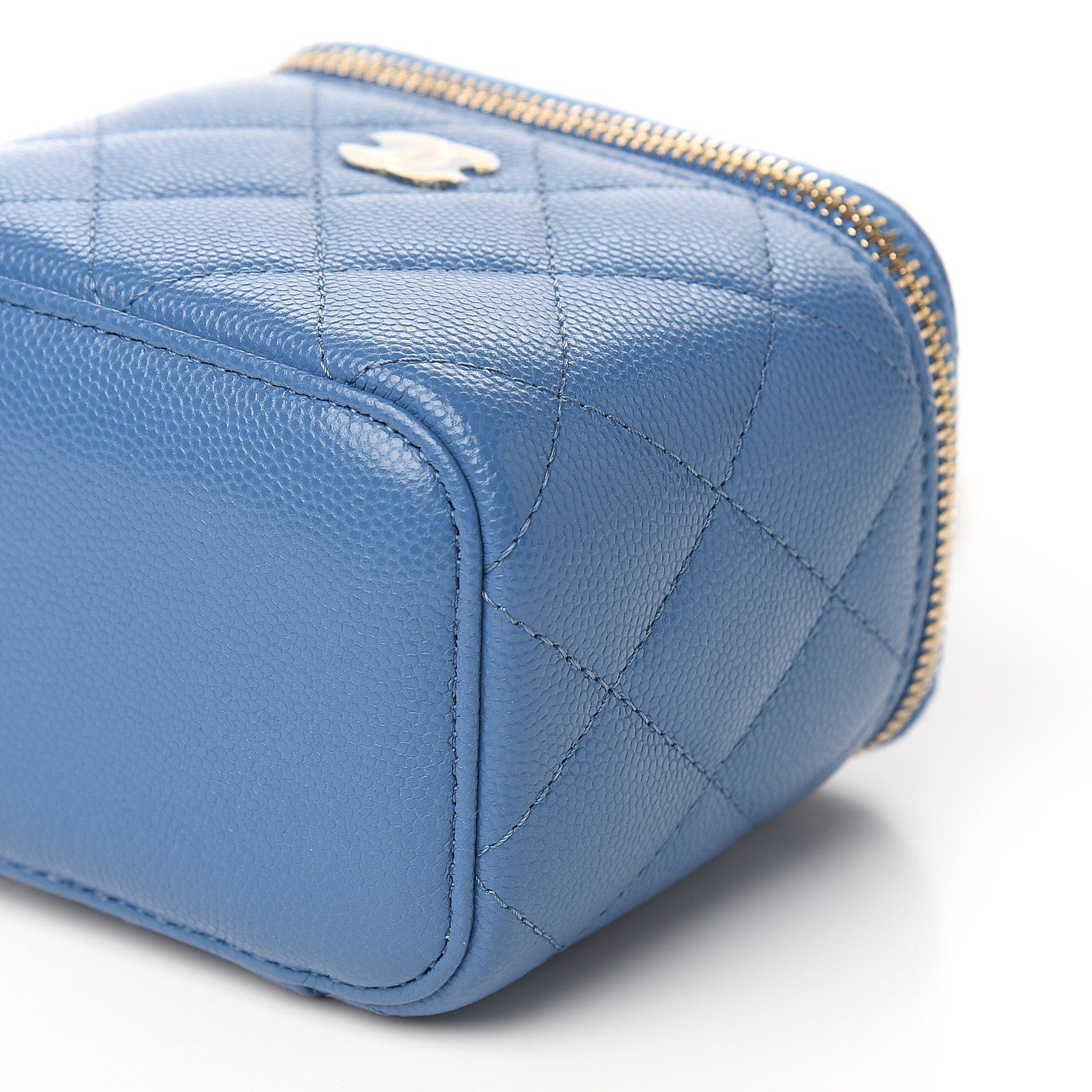 Chanel Caviar Quilted Mini Vanity Case With Chain Blue 8 of 9