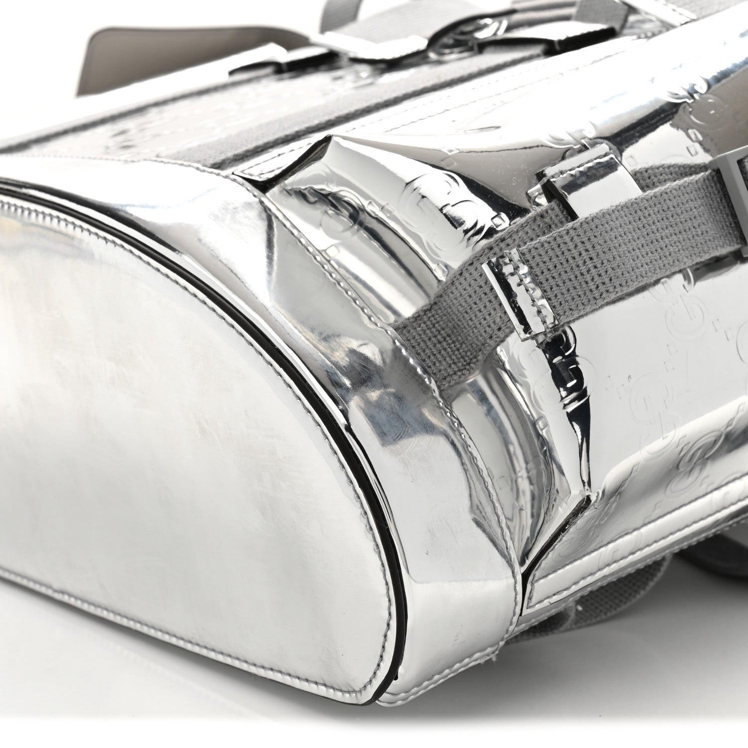 Gucci Mirror Effect GG Monogram Appia Calfskin Web Double Buckle Backpack Silver 10 of 10