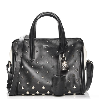 Alexander McQueen Calfskin Studded Small Padlock Tote Black White 1 of 9