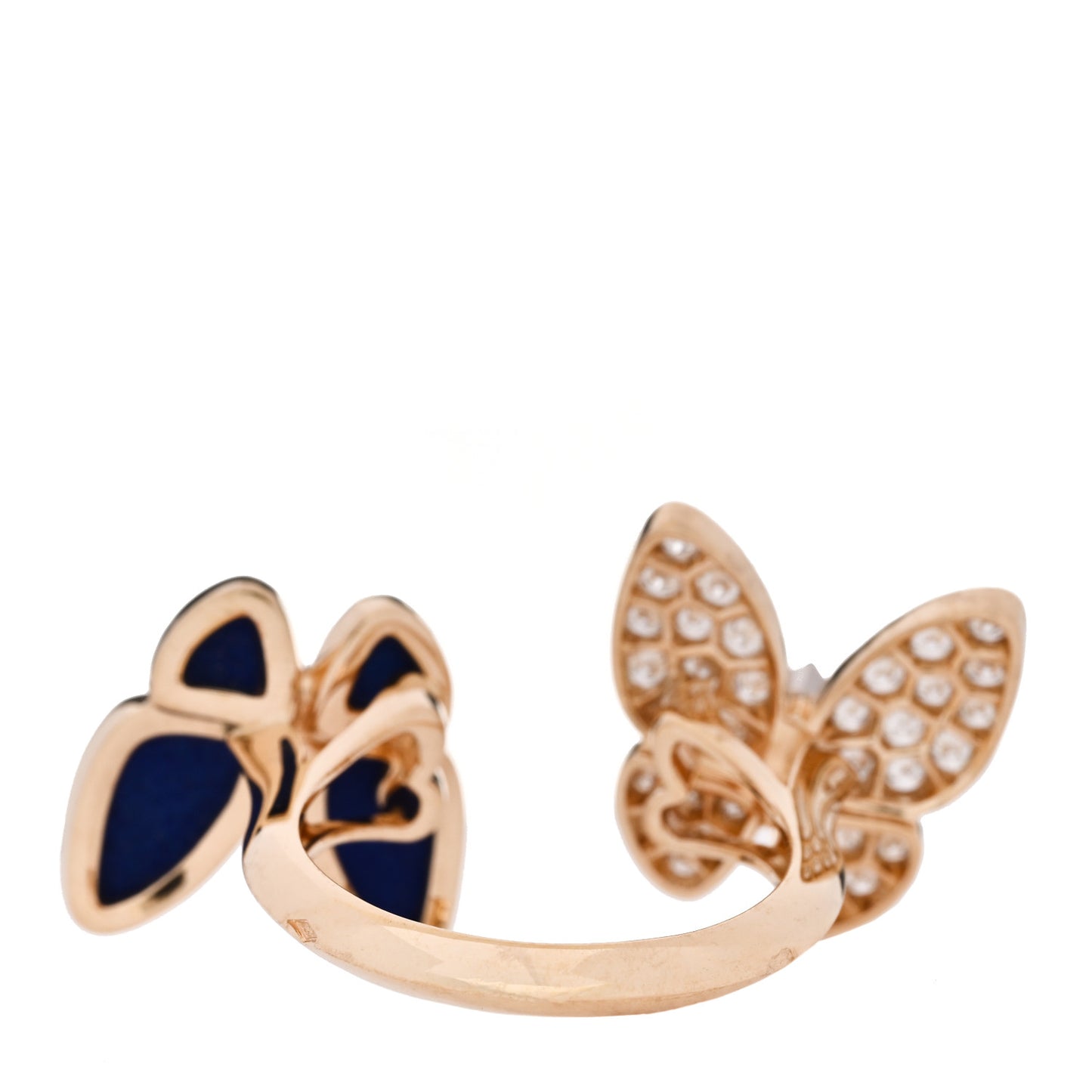18K Yellow Gold Diamond Lapis Lazuli Two Butterfly Between The Finger Ring 55 7.25