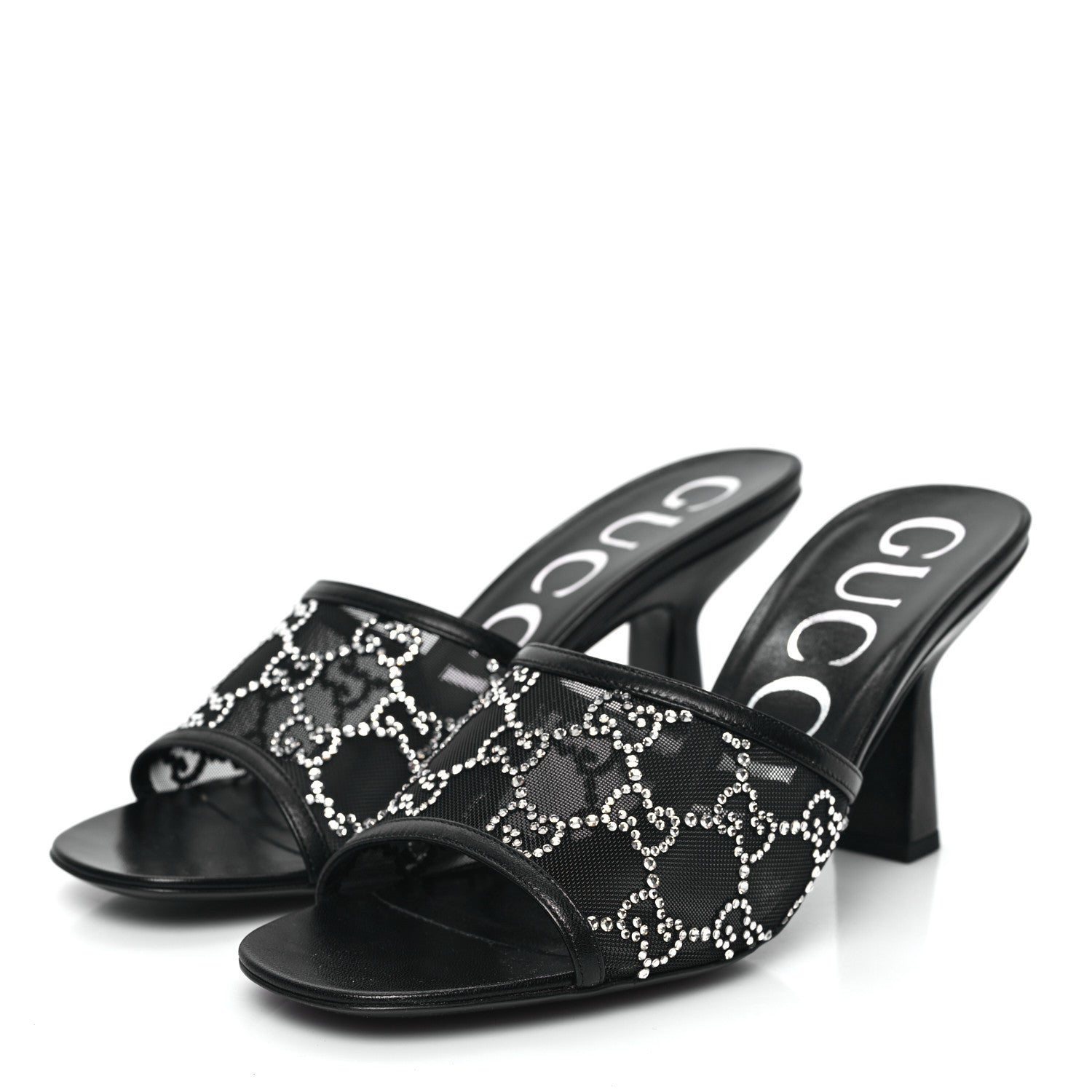 Gucci Tela Retino Nappa Crystal GG Monogram Square G 95mm Slide Sandals 38 Black 3 of 8