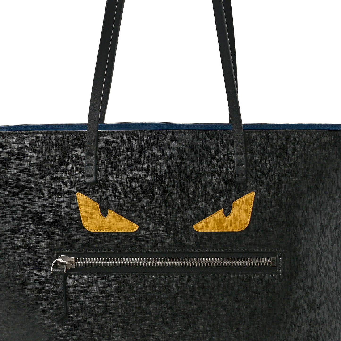 Vitello Elite Cuoio Monster Buggies Medium Roll Tote Black Multicolor Blue Cobalto