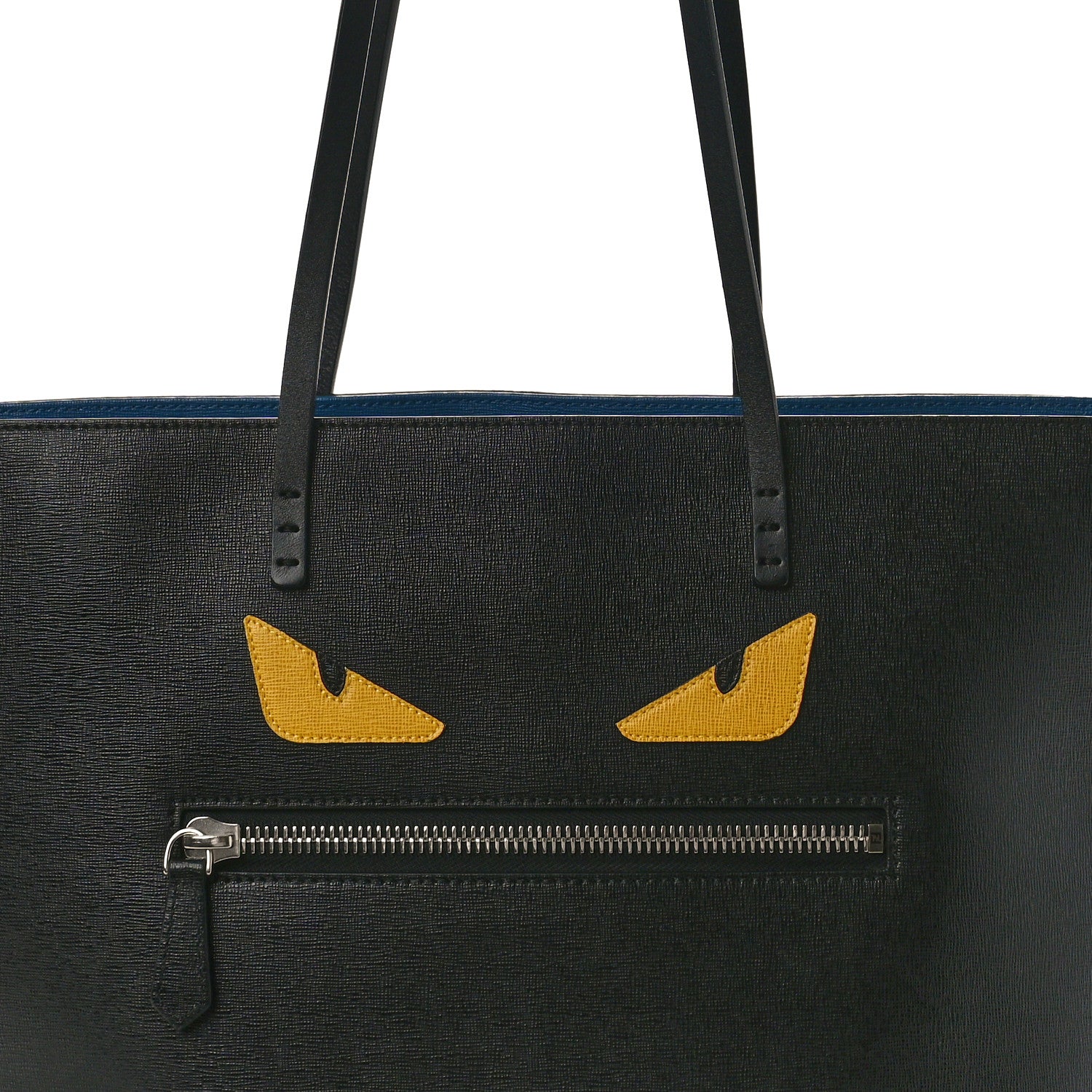 Fendi Vitello Elite Cuoio Monster Buggies Medium Roll Tote Black Multicolor Blue Cobalto 7 of 9