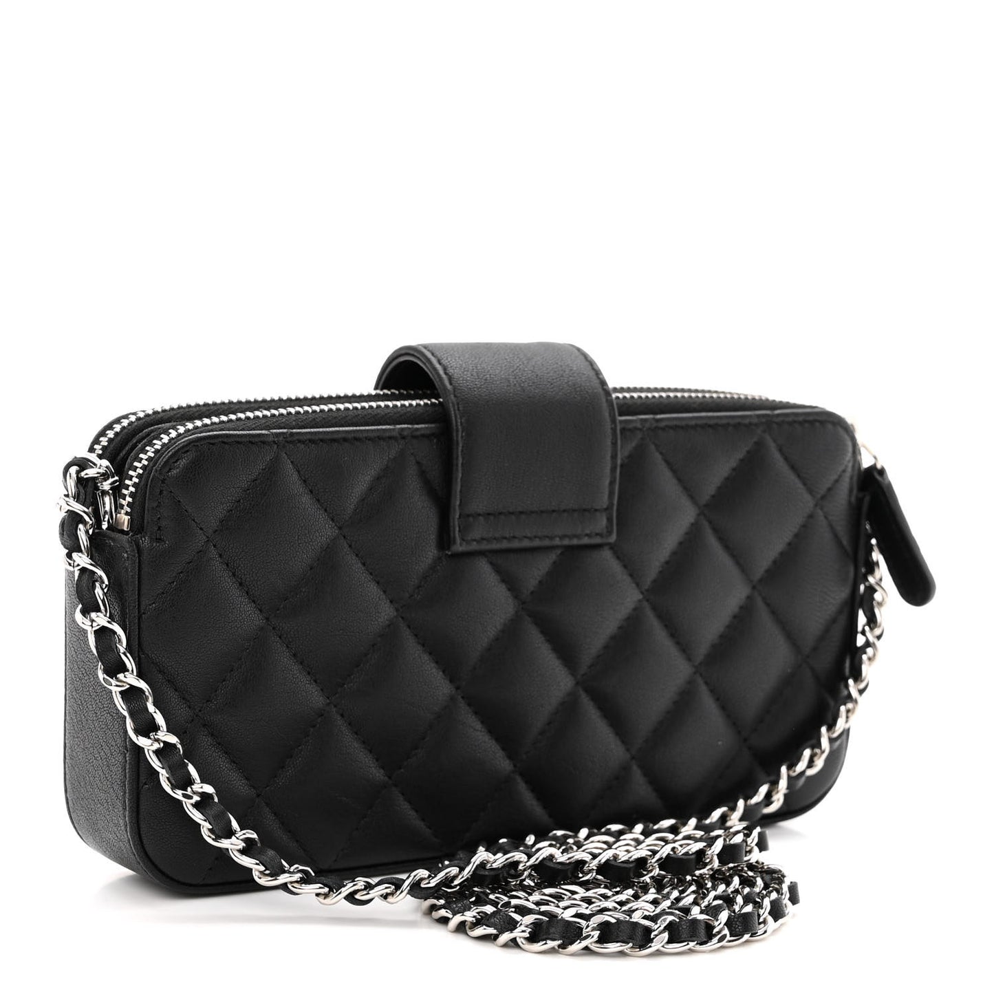 Lambskin Quilted CC Box Clutch With Chain Black