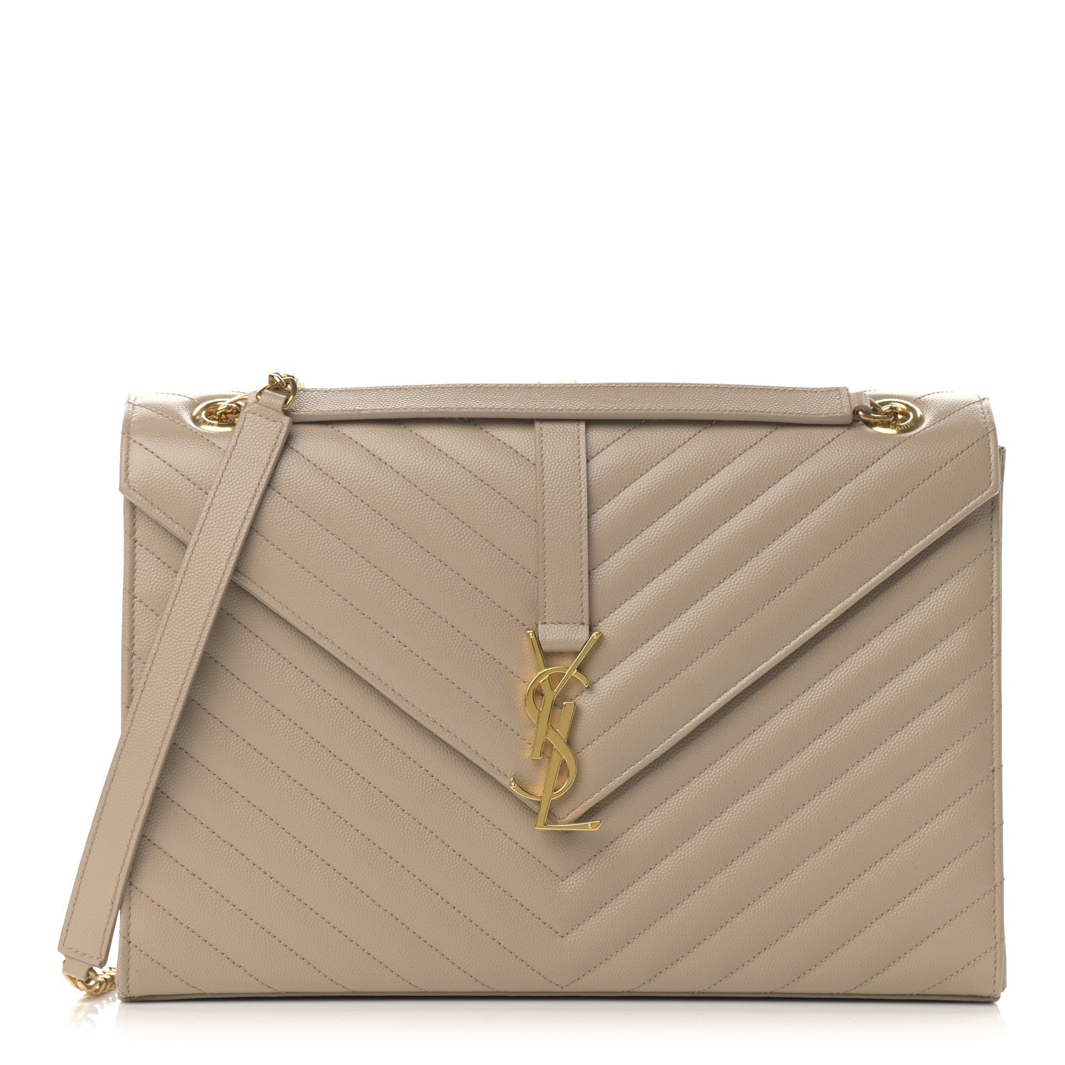 Saint Laurent Grain De Poudre Matelasse Chevron Large Monogram Satchel Dark Beige 1 of 14