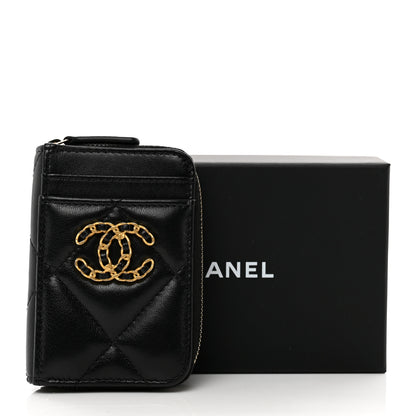 Chanel Lambskin Quilted Chanel 19 Vertical Zip Card Holder Wallet Black 8 of 8