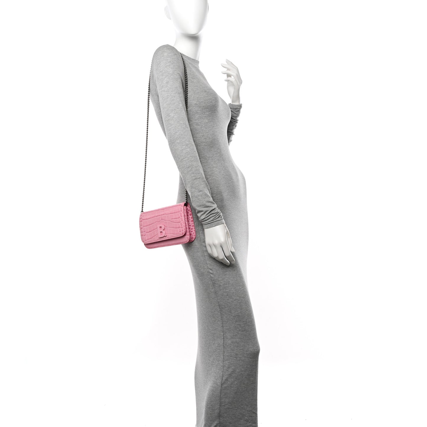 Patent Crocodile Embossed B Wallet On Chain Pink