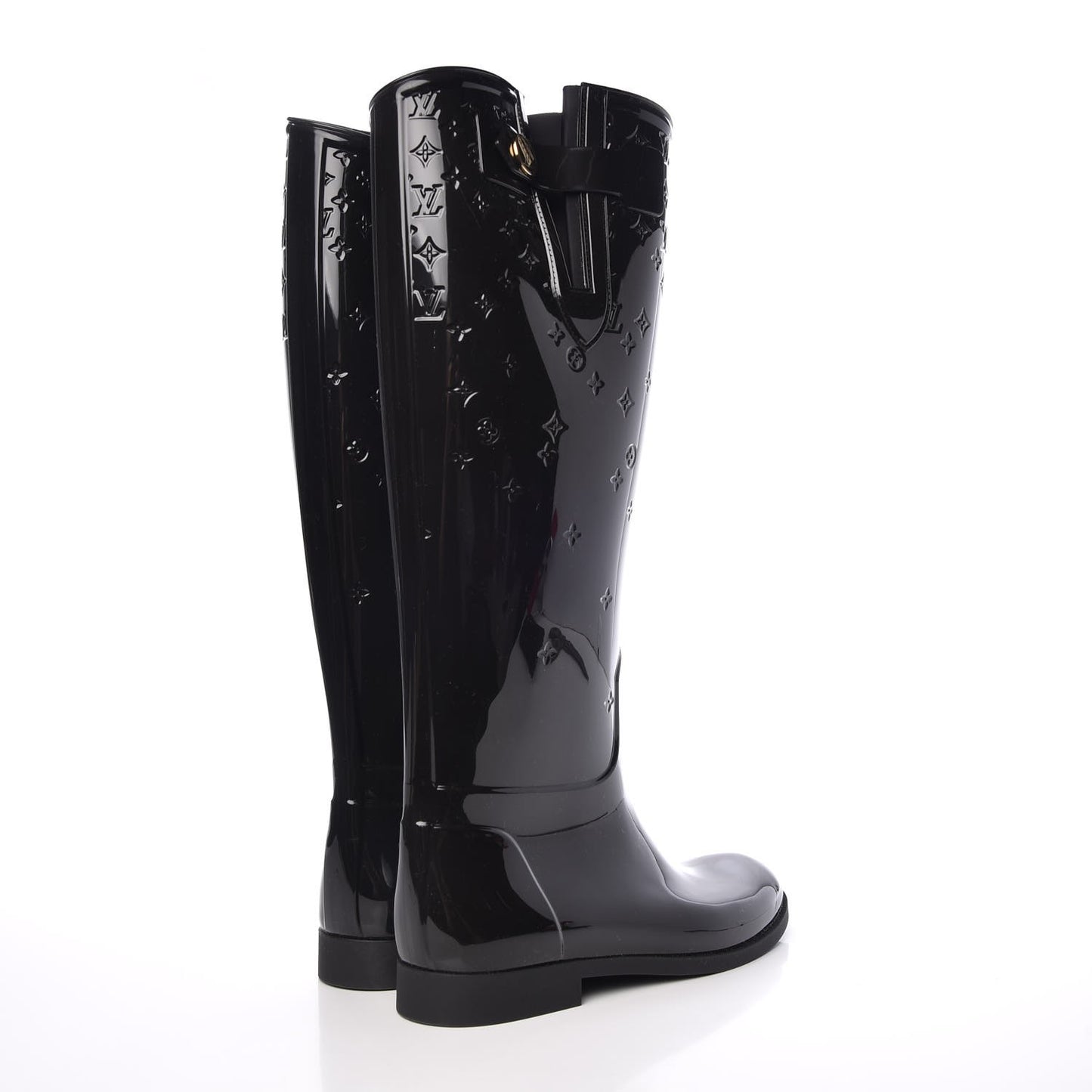 Rubber Embossed Monogram Drops High Rain Boots 39 Black