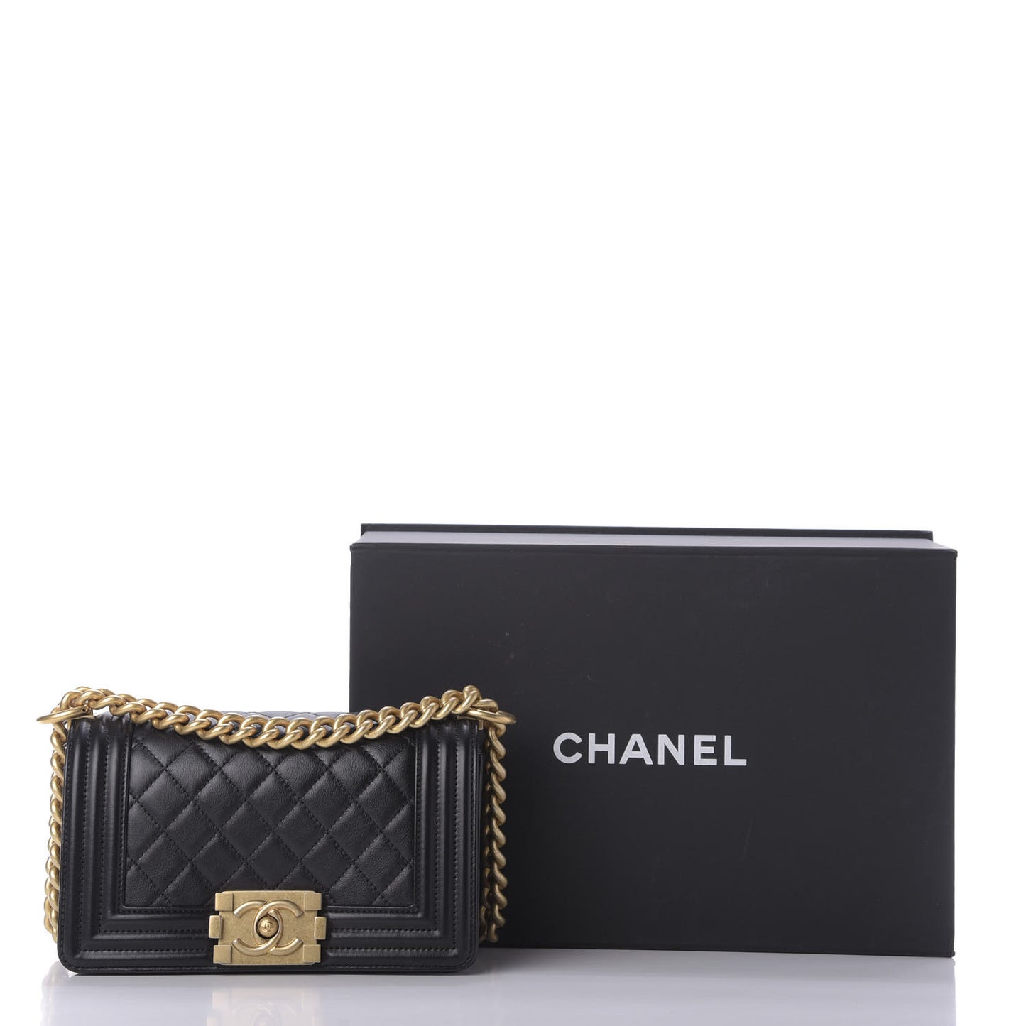 Calfskin Quilted Small Boy Flap Black