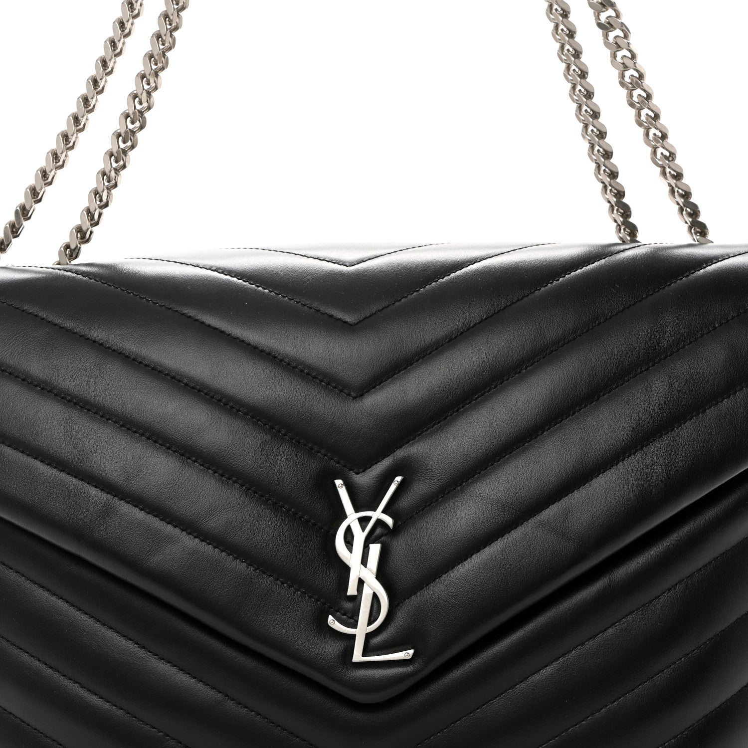 Saint Laurent SAINT LAURENT Calfskin Y Quilted Monogram Large Loulou Chain Satchel Black 9 of 11