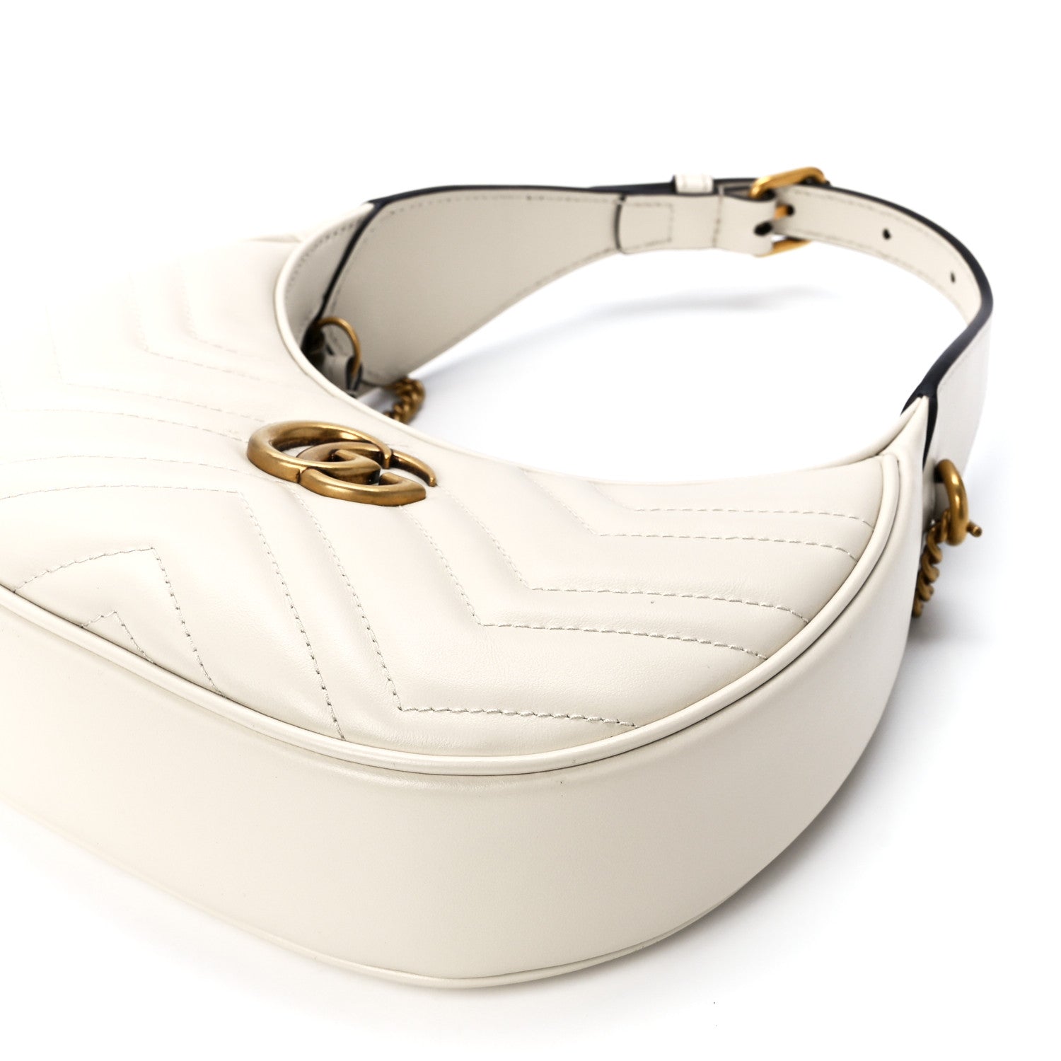 Gucci Calfskin Matelasse Chevron Mini GG Marmont Half Moon Hobo Mystic White 11 of 11
