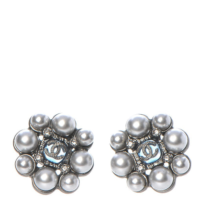 Chanel Pearl Crystal CC Earrings Ruthenium 1 of 6