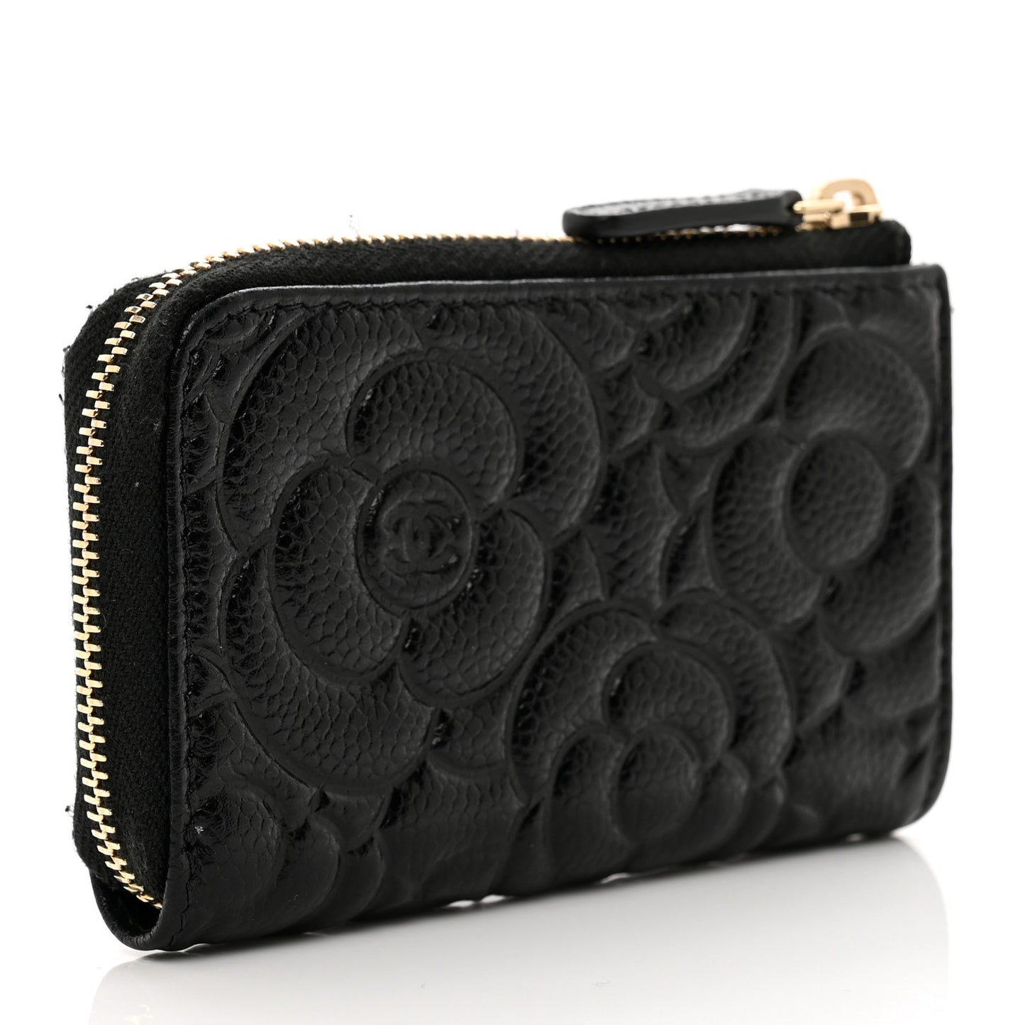 Caviar Camellia Embossed Key Holder Case Black