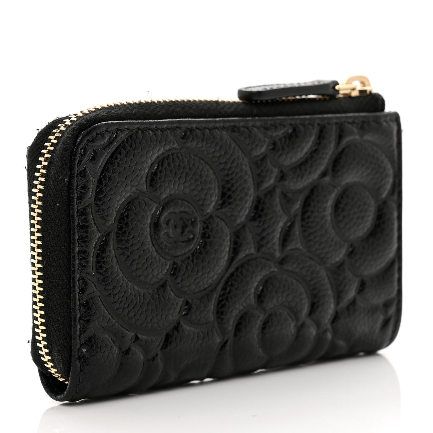 Chanel Caviar Camellia Embossed Key Holder Case Black 3 of 8