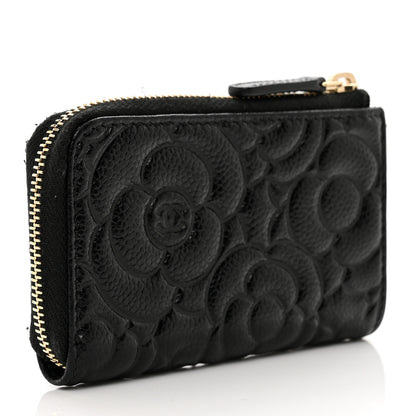 Chanel Caviar Camellia Embossed Key Holder Case Black 3 of 8