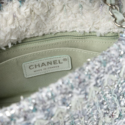 Chanel Tweed Quilted Mini Rectangular Flap Light Green Silver White 8 of 10