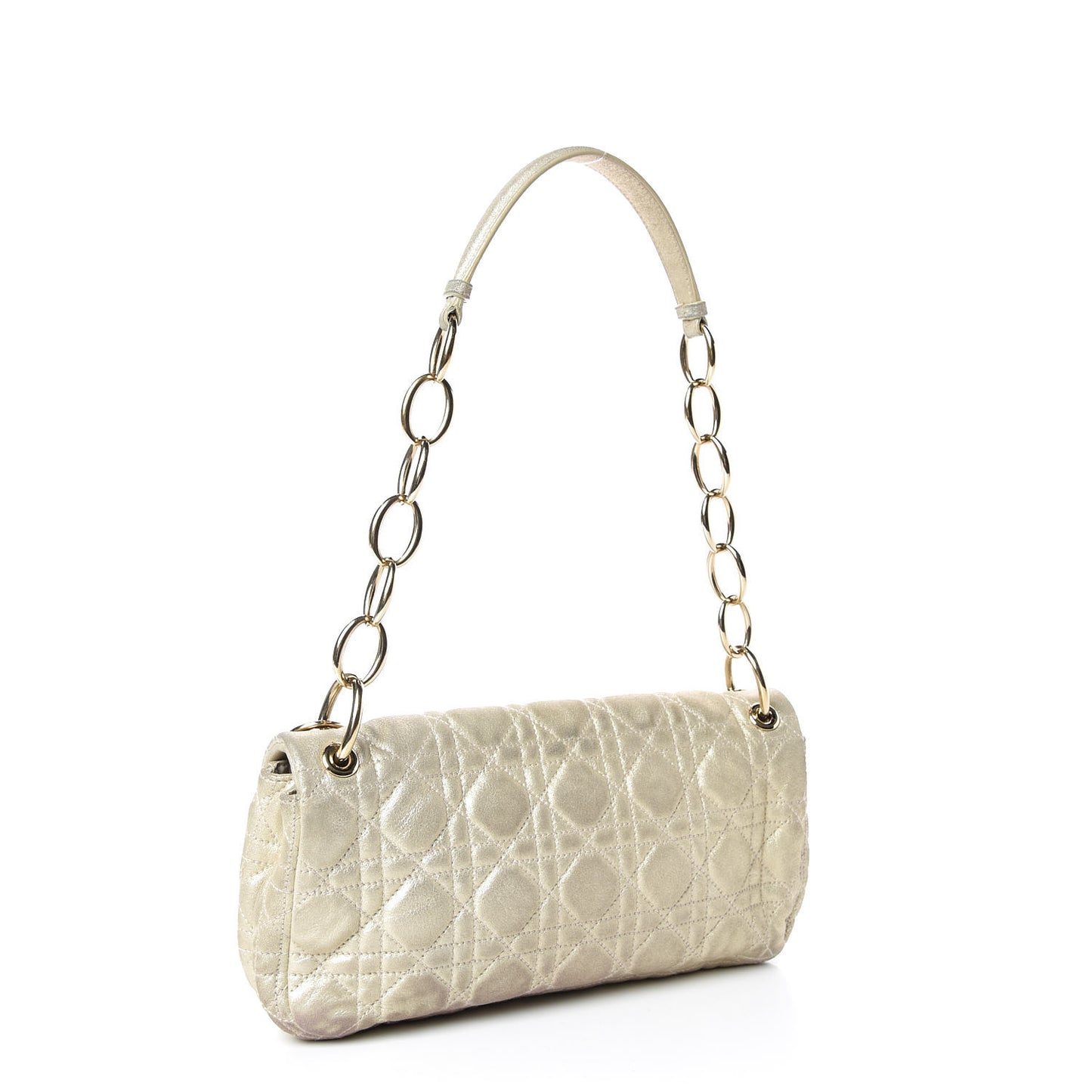 Metallic Lambskin Cannage Small Rendezvous Flap Gold