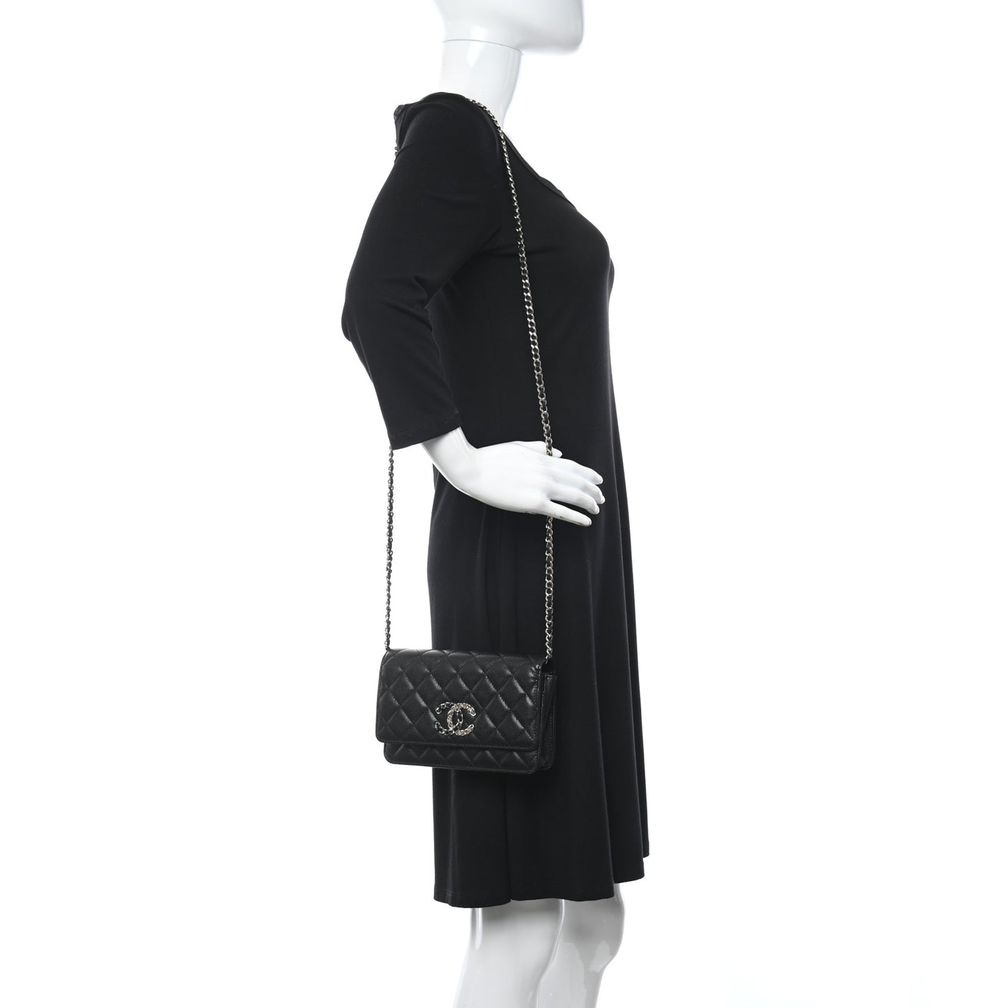 Caviar Quilted French New Wave Chain CC Wallet On Chain WOC Black