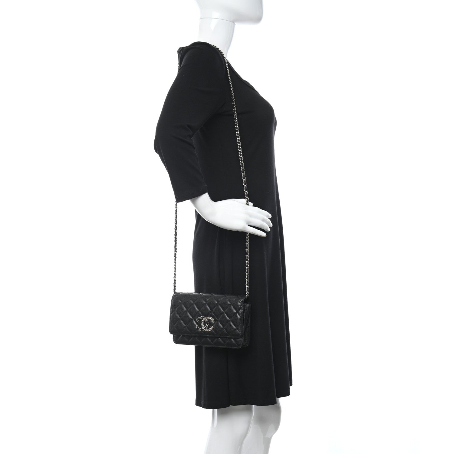 Chanel Caviar Quilted French New Wave Chain CC Wallet On Chain WOC Black 2 of 5