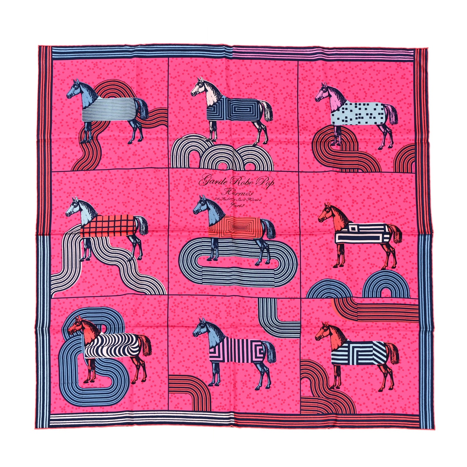 Hermes Silk Garde Robe Pop Scarf 90 Rose Vif Bleu Corail 1 of 4
