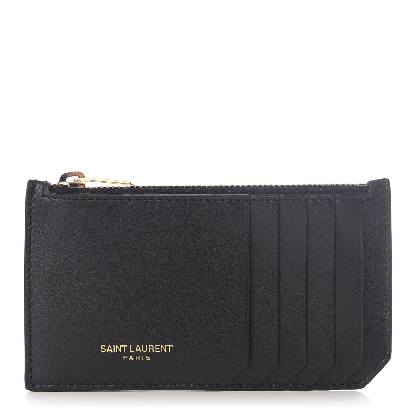 Calfskin 5 Fragments Zip Pouch Card Holder Black