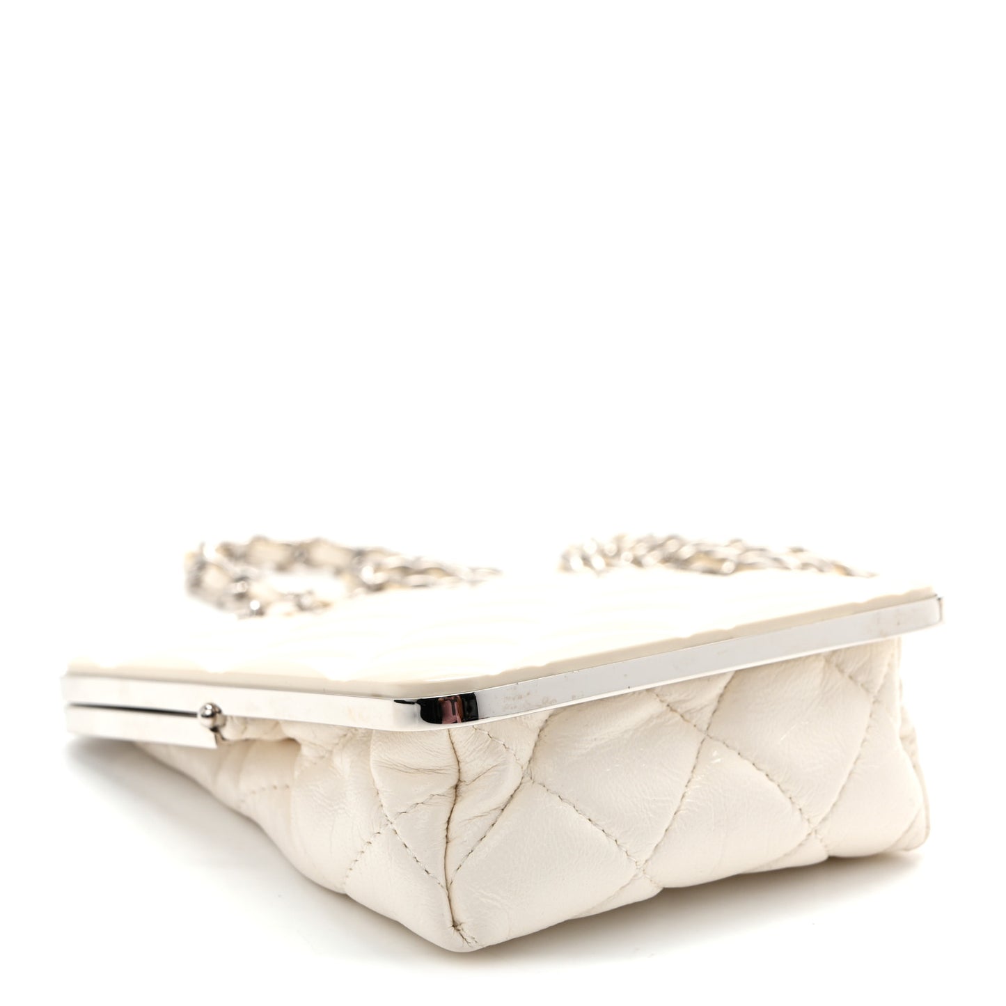 Lambskin Plexi Quilted CC Evening Clutch With Chain White
