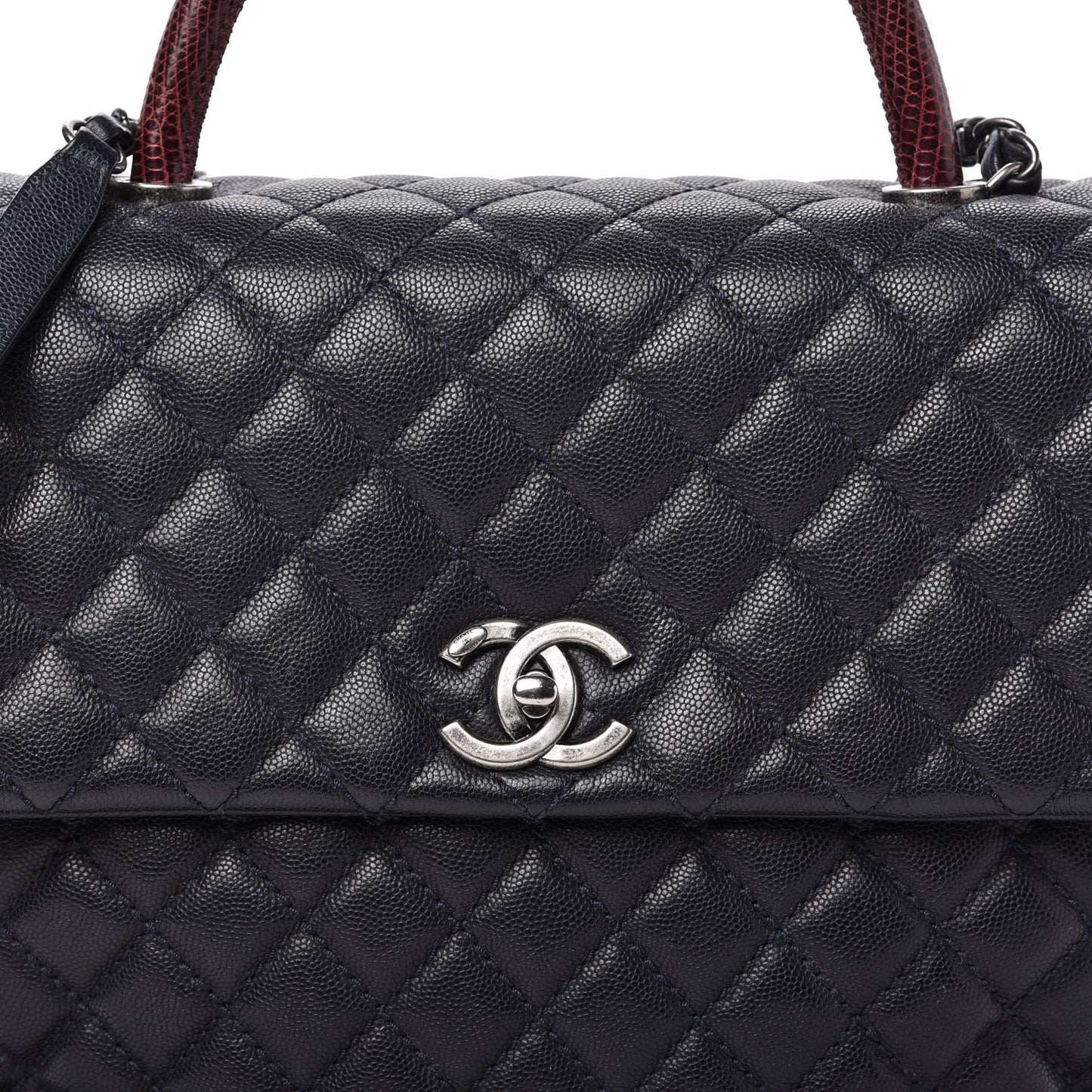 Caviar Lizard Quilted Large Coco Handle Flap Blue