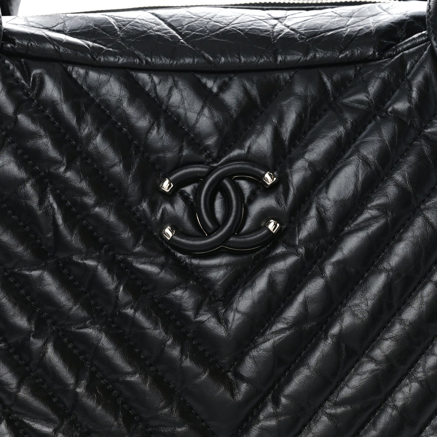 Aged Calfskin Chevron Medium Soft Bowling Bag Black