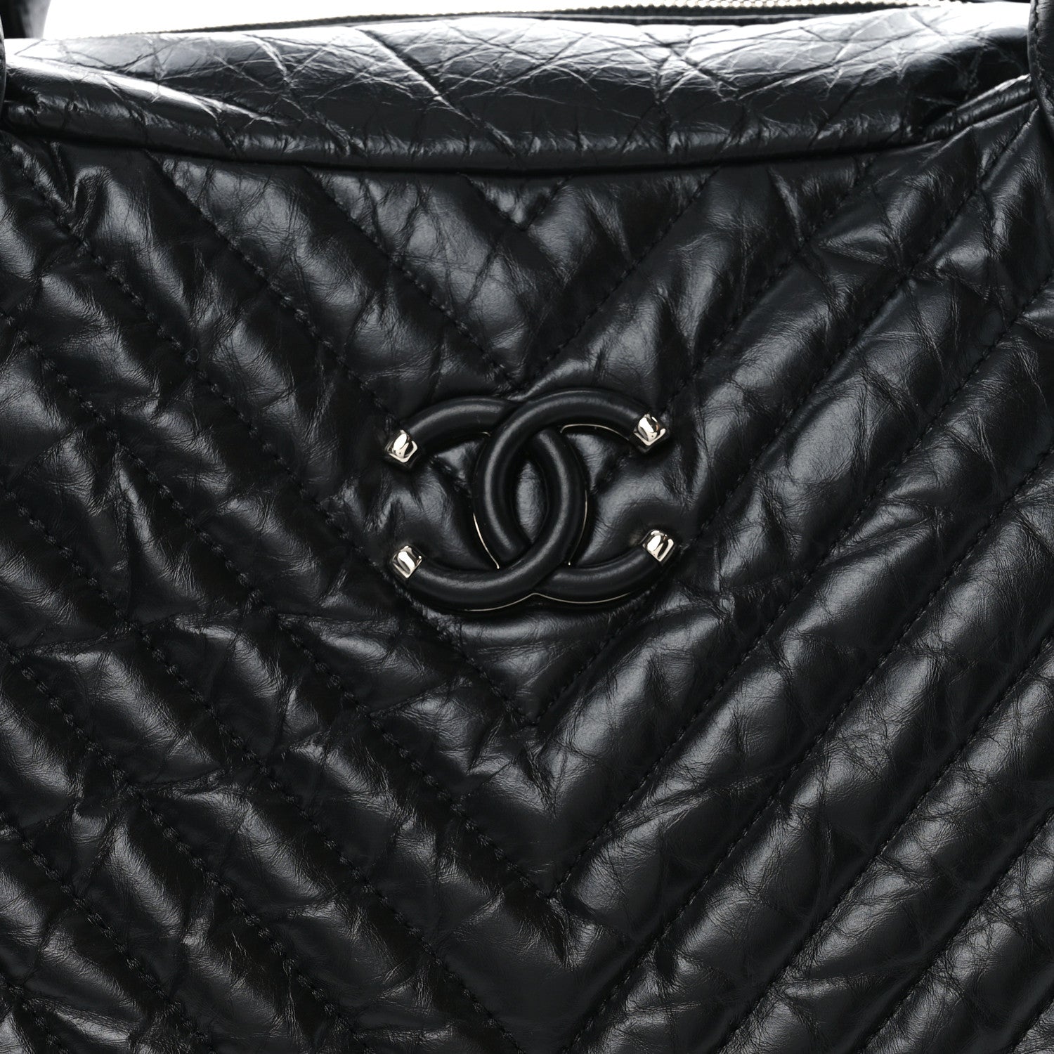 Chanel Aged Calfskin Chevron Medium Soft Bowling Bag Black 8 of 10
