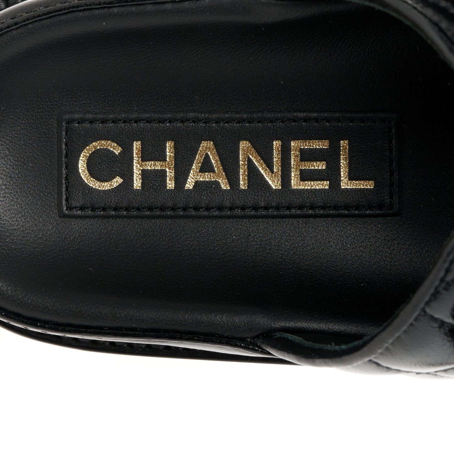 Lambskin Quilted Velcro Dad Chain CC Slide Sandals 35 Black