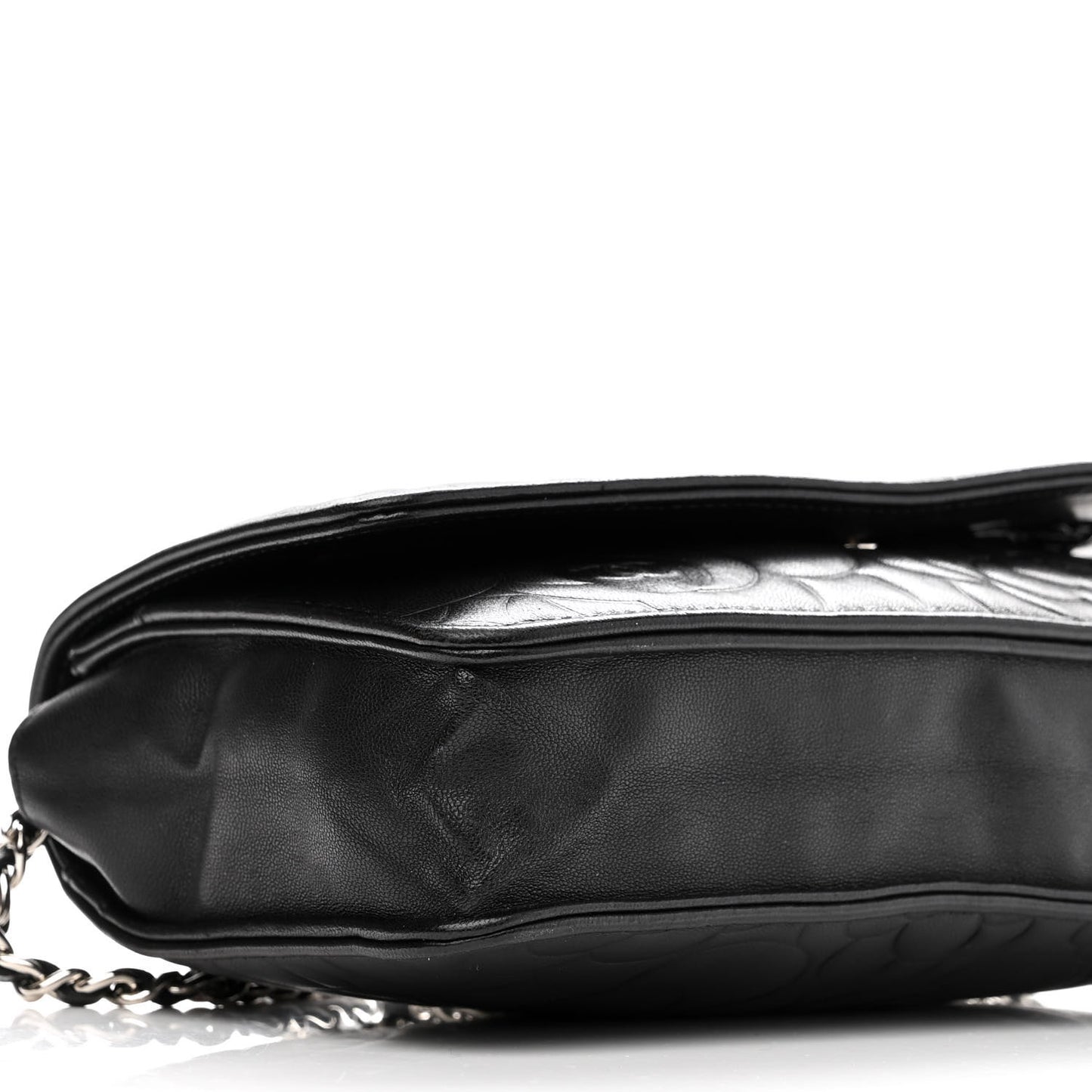 Lambskin Camellia Embossed Wallet With Chain WOC Black