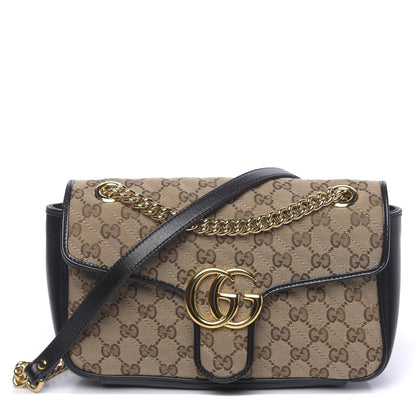 Gucci Monogram Matelasse Diagonal Small GG Marmont Shoulder Bag Beige Black 1 of 10