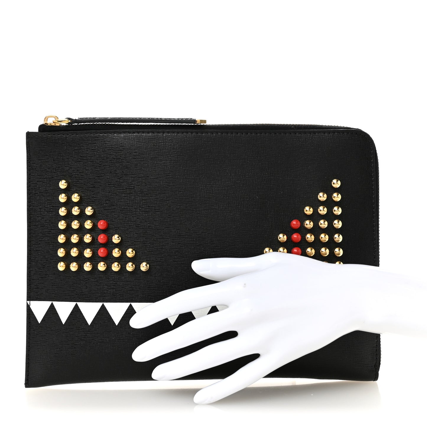 Vitello Elite Monster Eyes Studded Zip Around Pouch Black