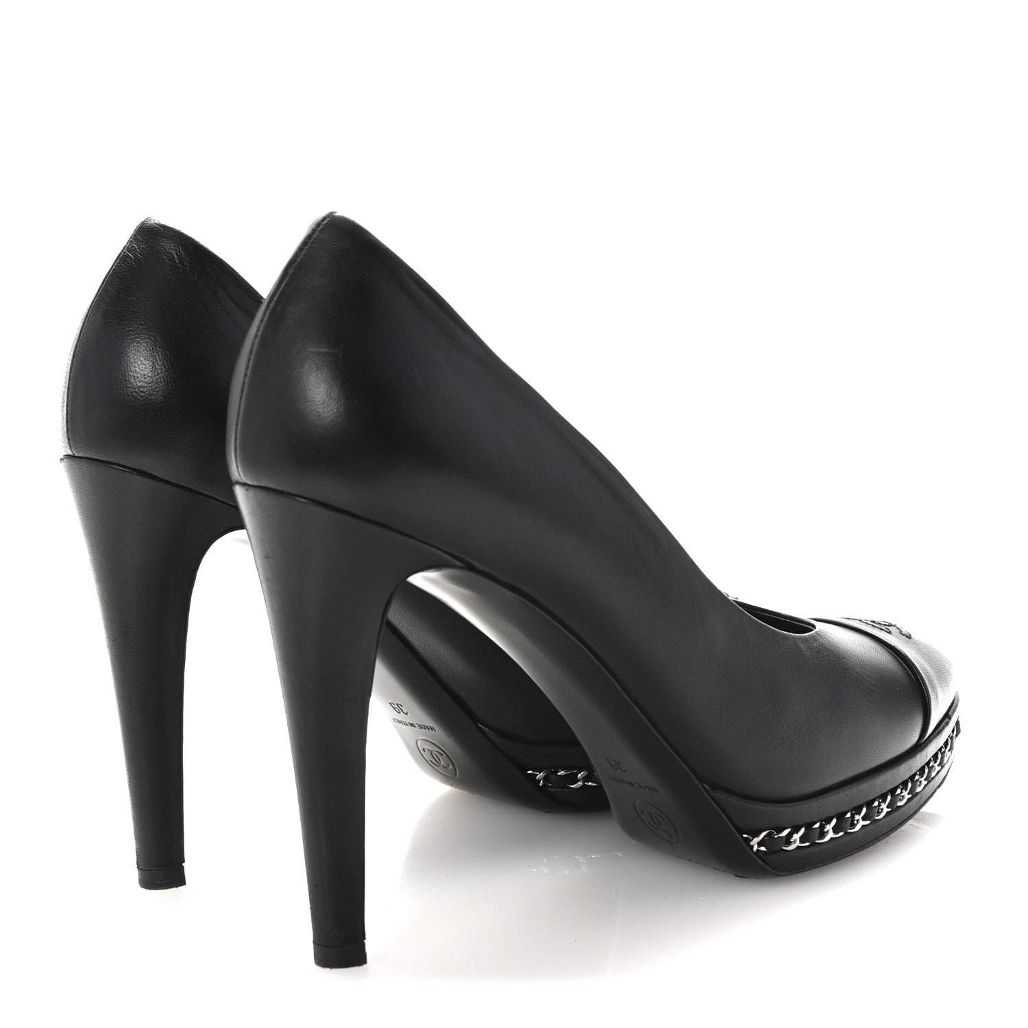 Chanel Lambskin CC Cap Toe Platform Chain Pumps 39 Black 5 of 10