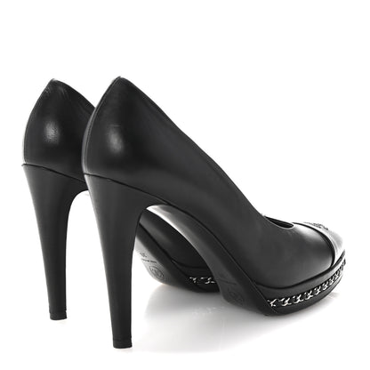 Chanel Lambskin CC Cap Toe Platform Chain Pumps 39 Black 5 of 10