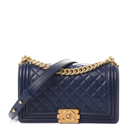 Chanel Lambskin Quilted Medium Boy Flap Dark Blue 1 of 9