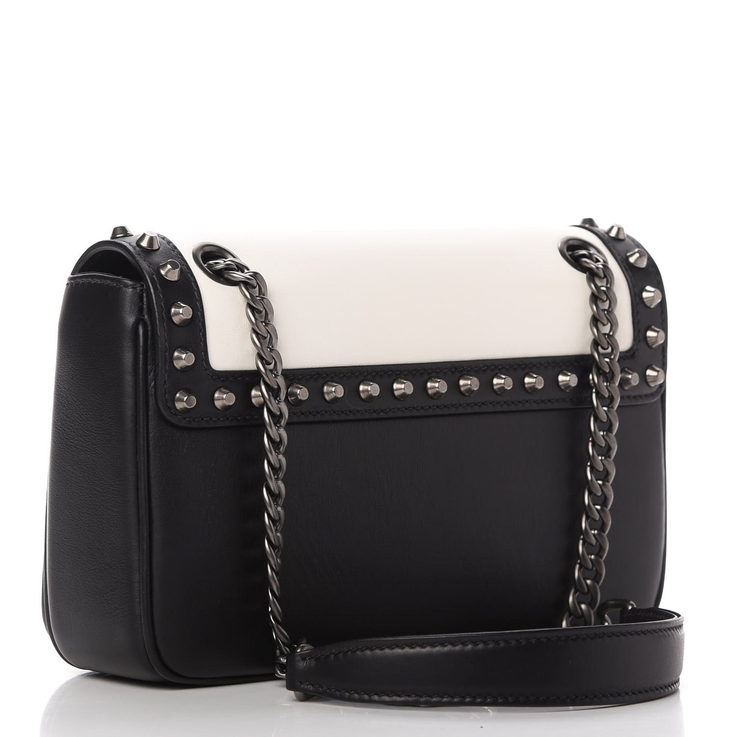 Vitello Studded Crossbody White Black