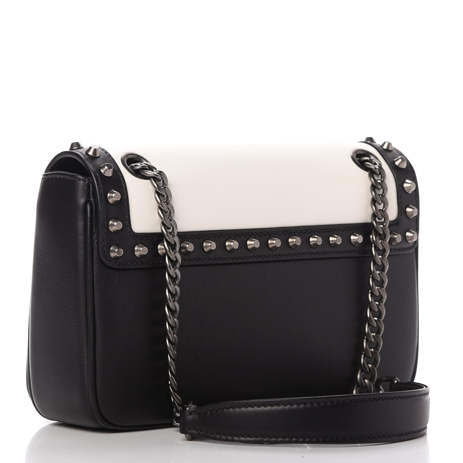 Prada Vitello Studded Crossbody White Black 3 of 10