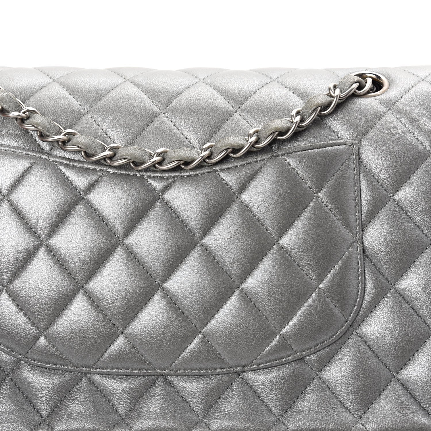 Chanel Metallic Lambskin Quilted Medium Double Flap Silver 10 of 10