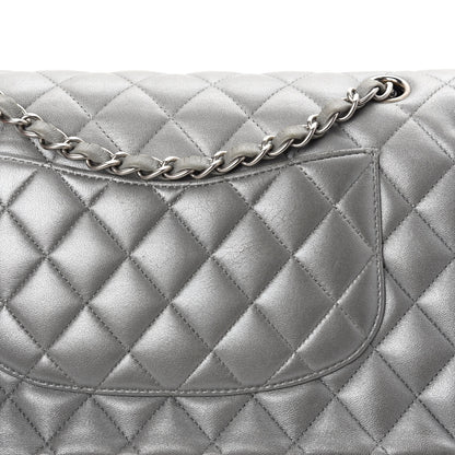Chanel Metallic Lambskin Quilted Medium Double Flap Silver 10 of 10