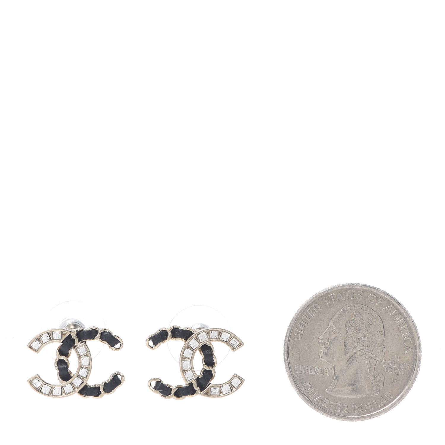 Chanel Crystal Baguette Lambskin Chain CC Vintage Allure Stud Earrings Black Gold 2 of 4