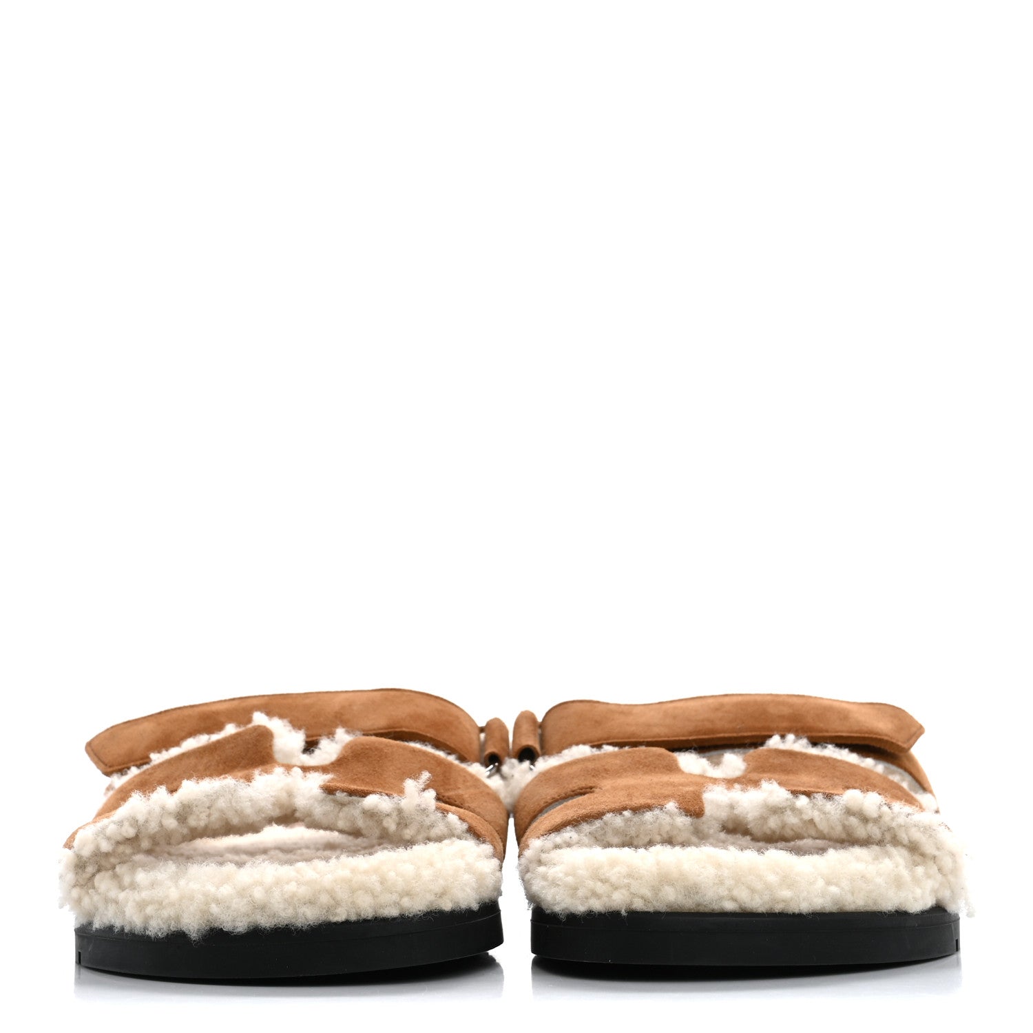 Hermes Suede Goatskin Woolskin Womens Chypre Sandals 38 Brun Fume Ecru 3 of 9