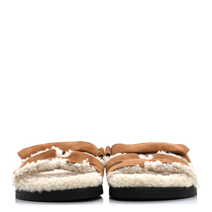 Hermes Suede Goatskin Woolskin Womens Chypre Sandals 38 Brun Fume Ecru 3 of 9