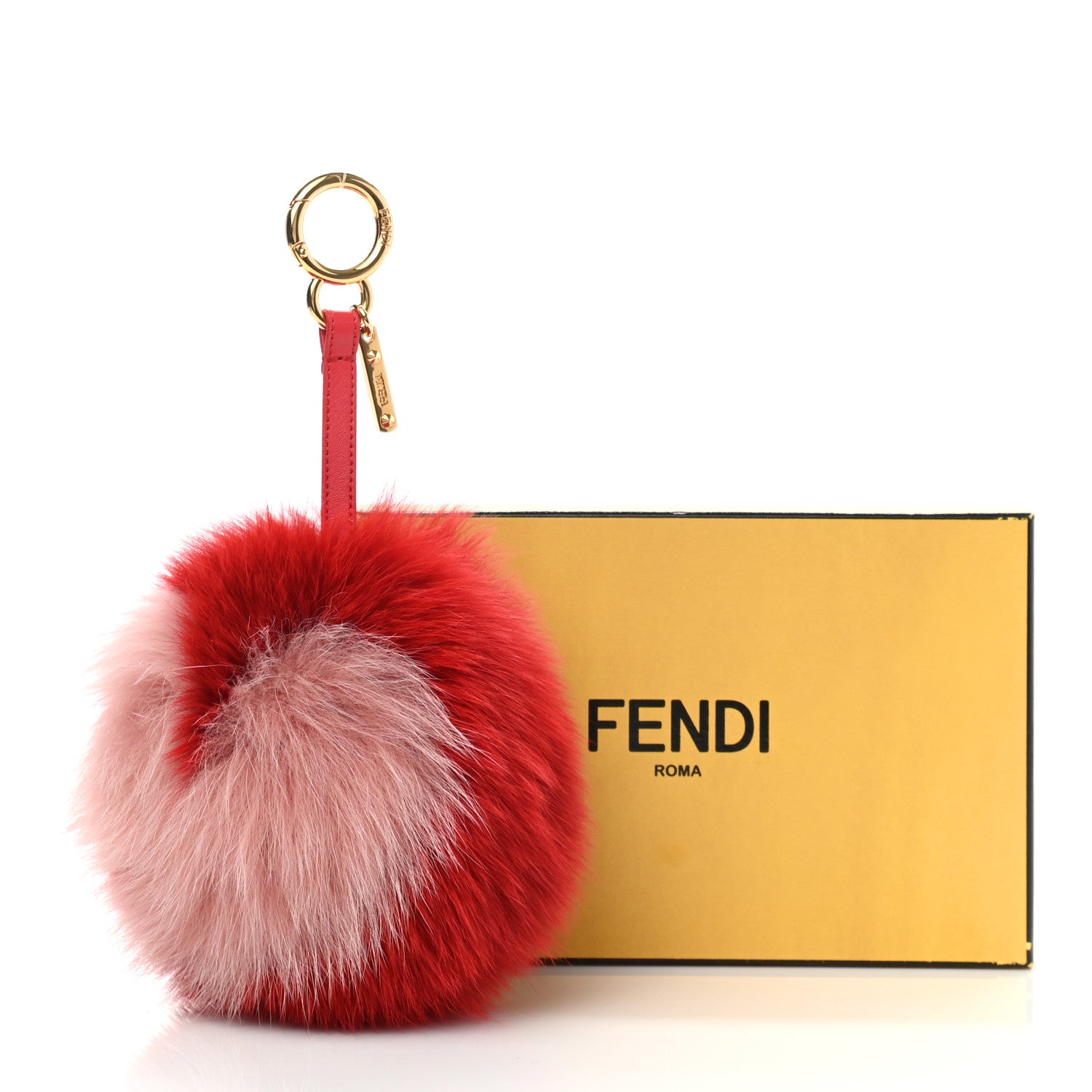 Fendi Fox Fur Shiny Nappa Heart Pom Pom Bag Charm Rosso Rosa 4 of 4