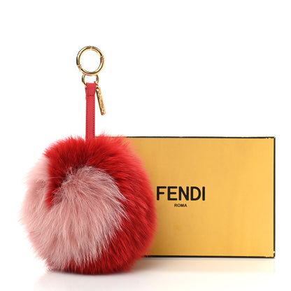 Fendi Fox Fur Shiny Nappa Heart Pom Pom Bag Charm Rosso Rosa 4 of 4