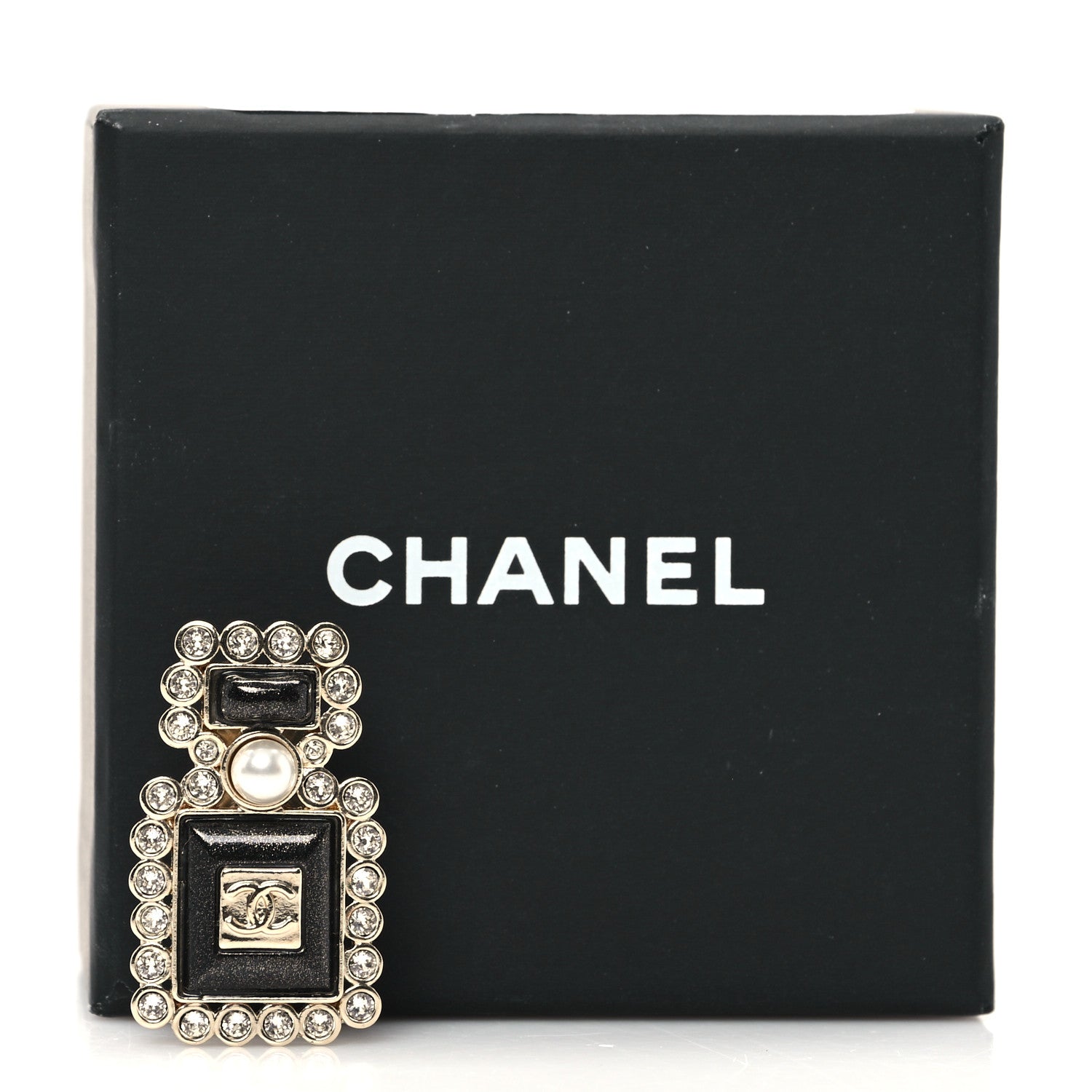 Chanel Resin Crystal Pearl Perfume Bottle CC Brooch Black Gold 4 of 4