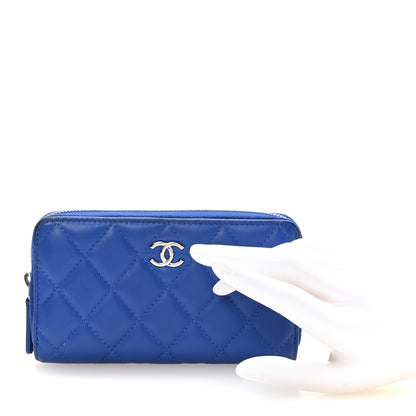 Chanel Lambskin Quilted Medium Zip Around Wallet Blue 2 of 9