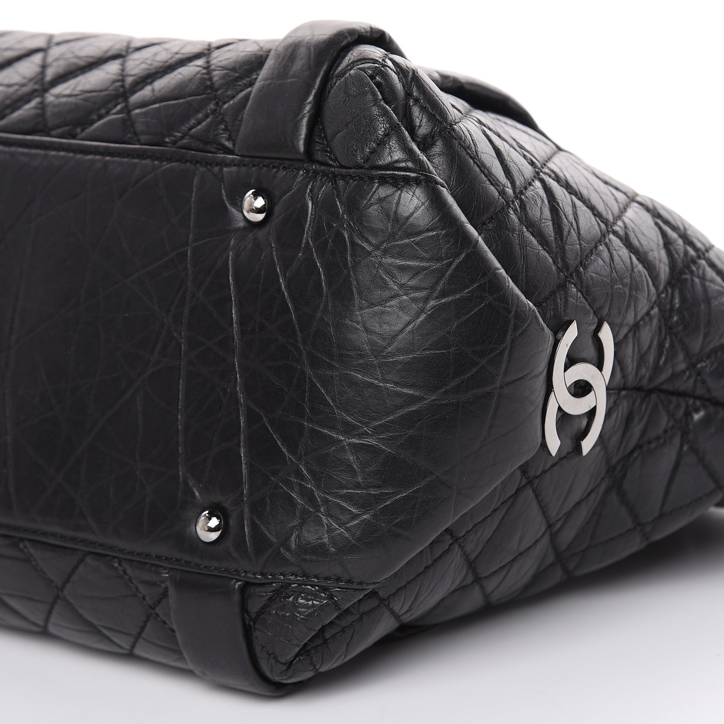 Distressed Lambskin Vintage Ligne L Lady Braid Tote Black