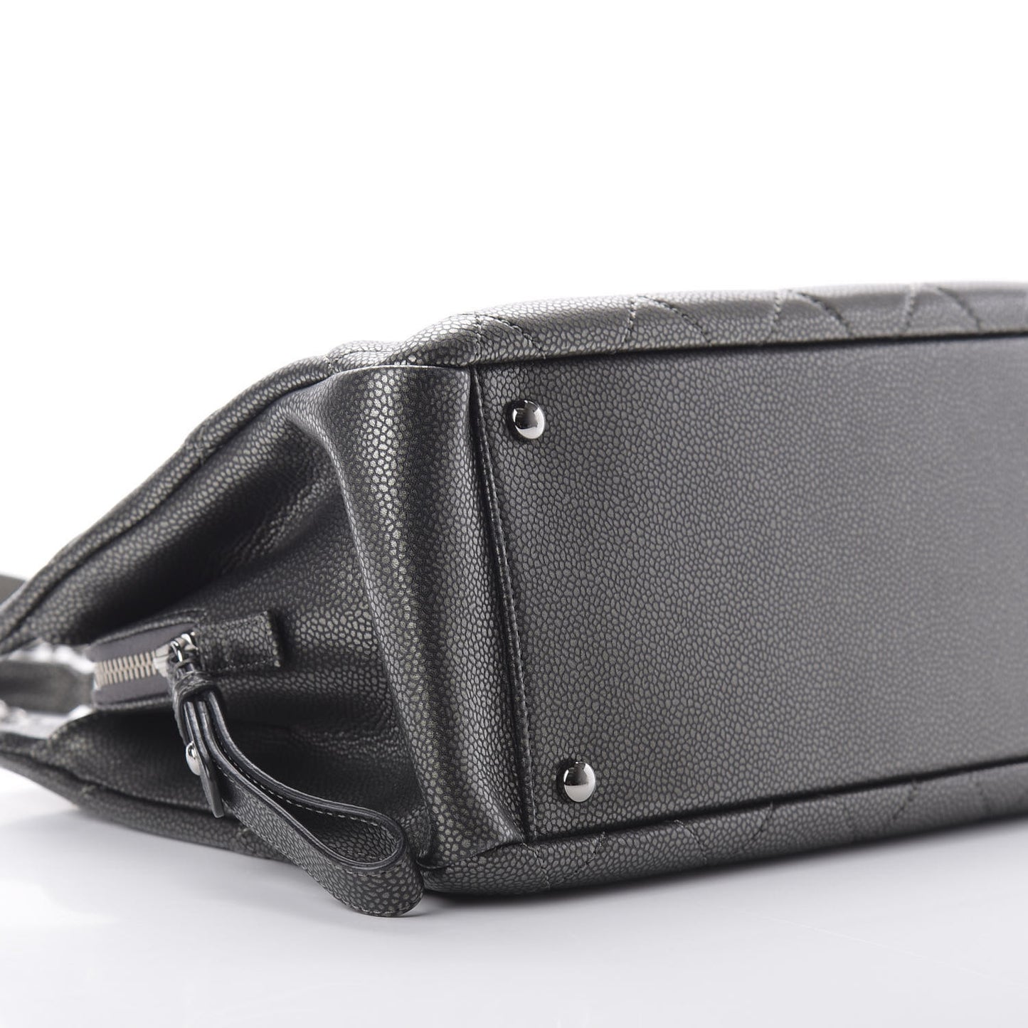 Metallic Caviar Quilted CC Tote Dark Silver